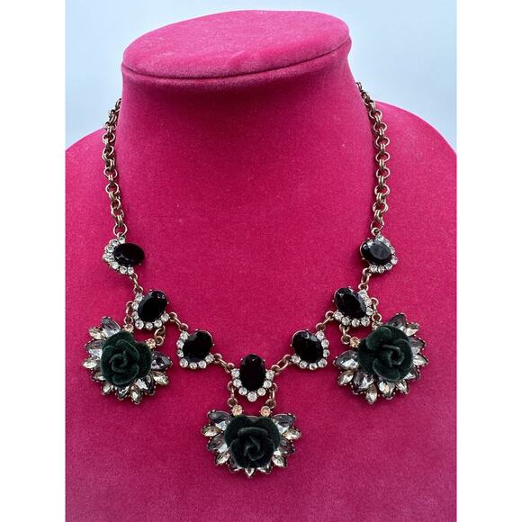 Green Floral Rhinestone Statement Necklace Witchy Gothic victorian J-01-110 - Picture 1 of 8